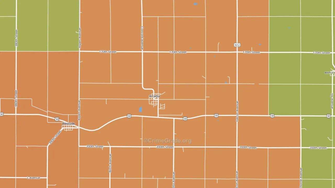 Arcadia, IA Map of Vandalism Rates
