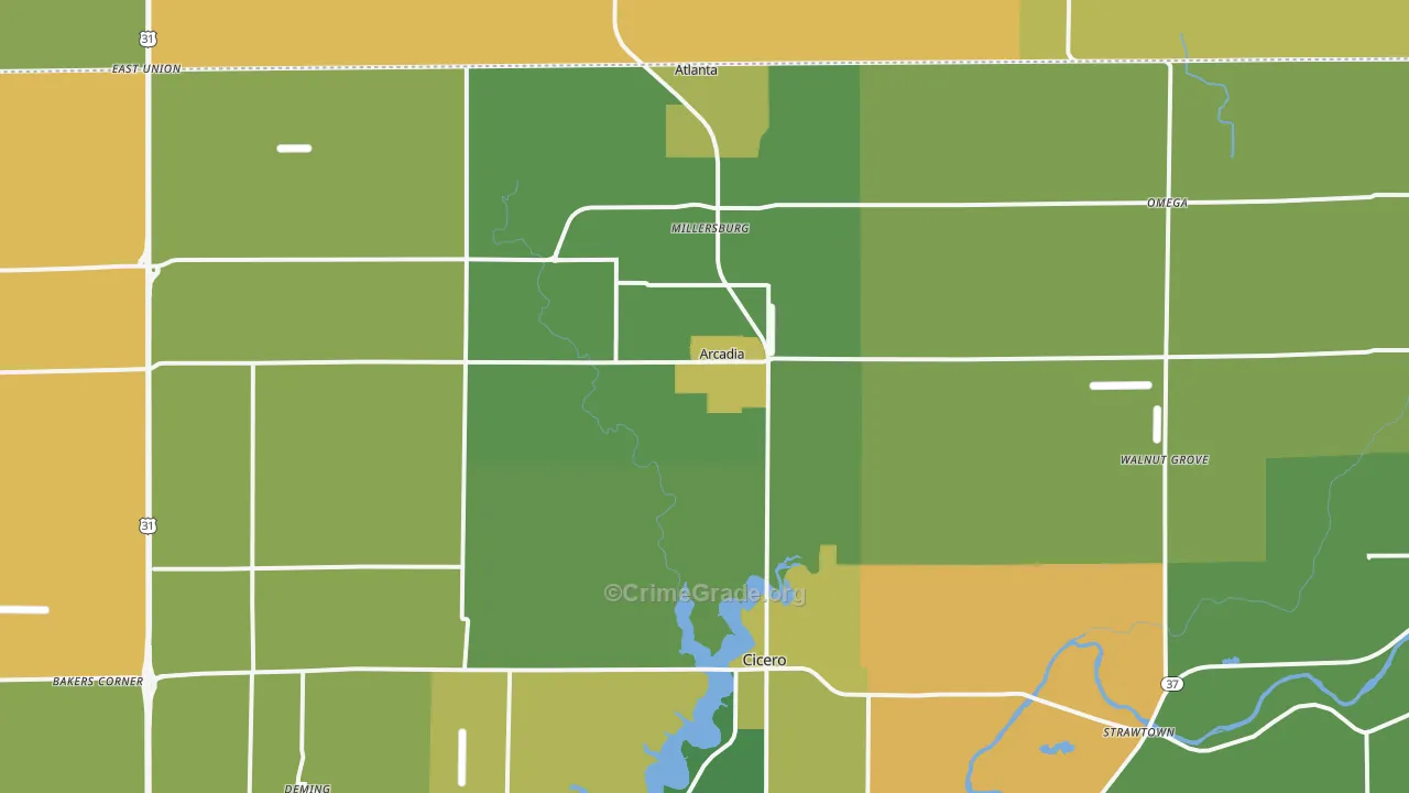 Arcadia, IN Map of Vandalism Rates