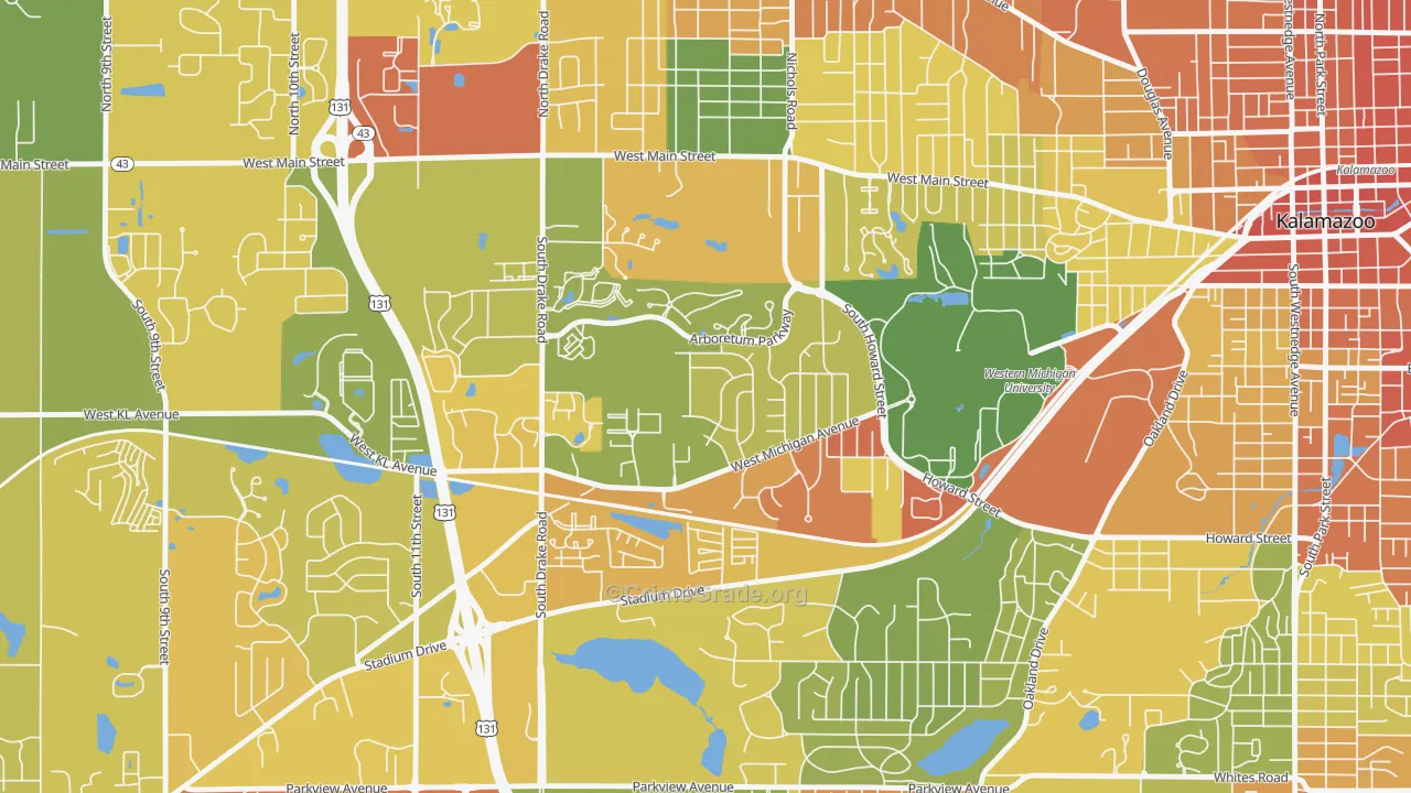 Arcadia, Kalamazoo, MI Map of Vandalism Rates