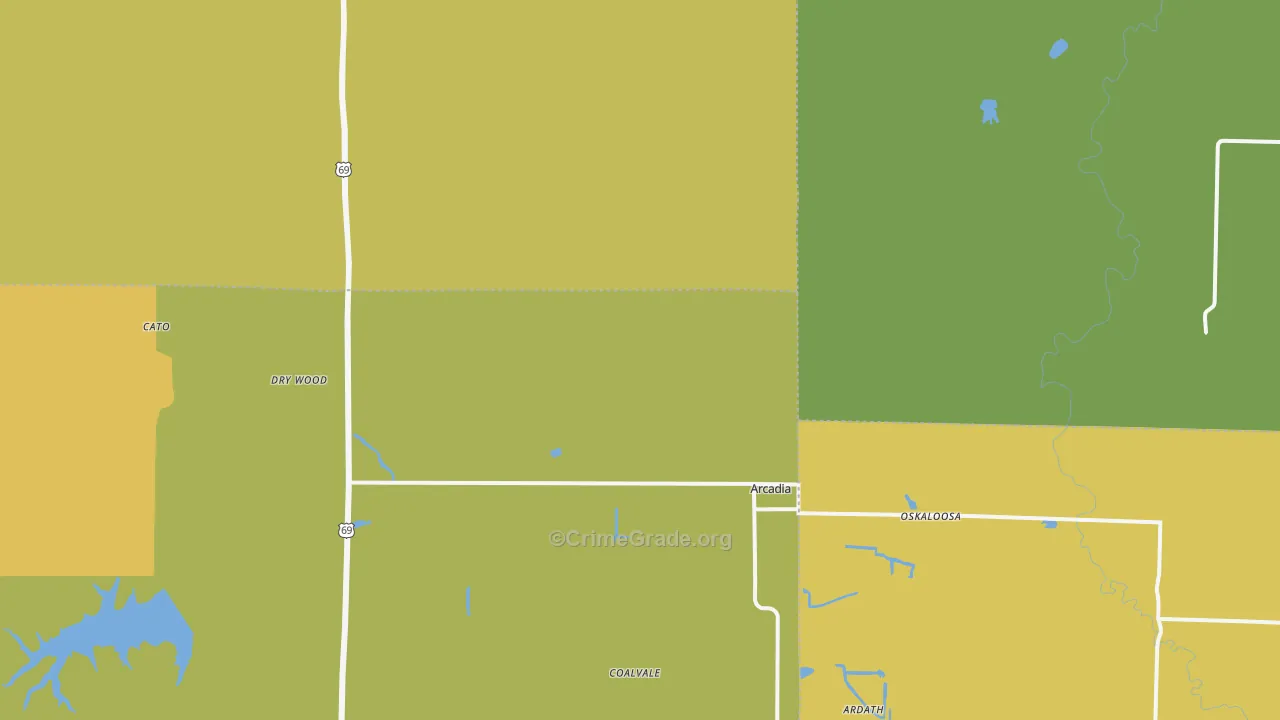 Arcadia, KS Map of Vandalism Rates