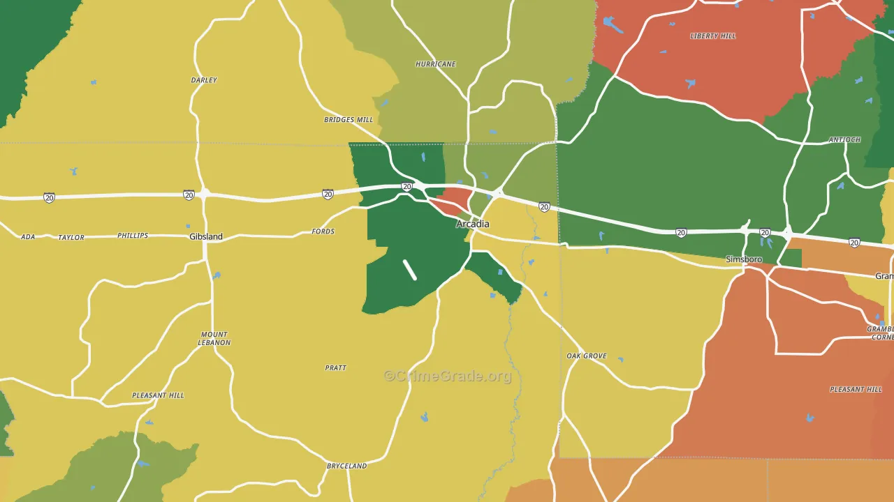 Arcadia, LA Map of Vandalism Rates