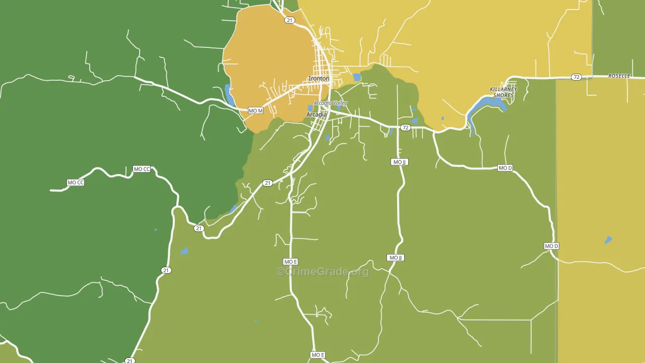 Arcadia, MO Map of Vandalism Rates