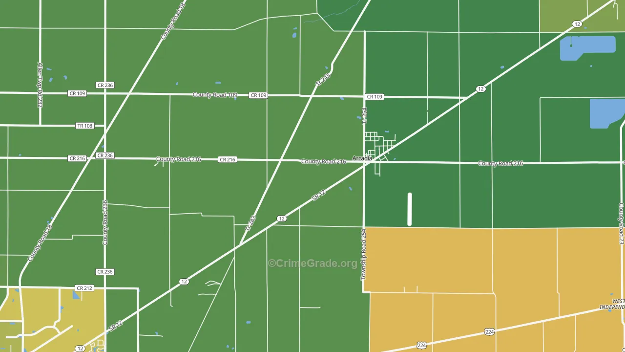 Arcadia, OH Map of Vandalism Rates