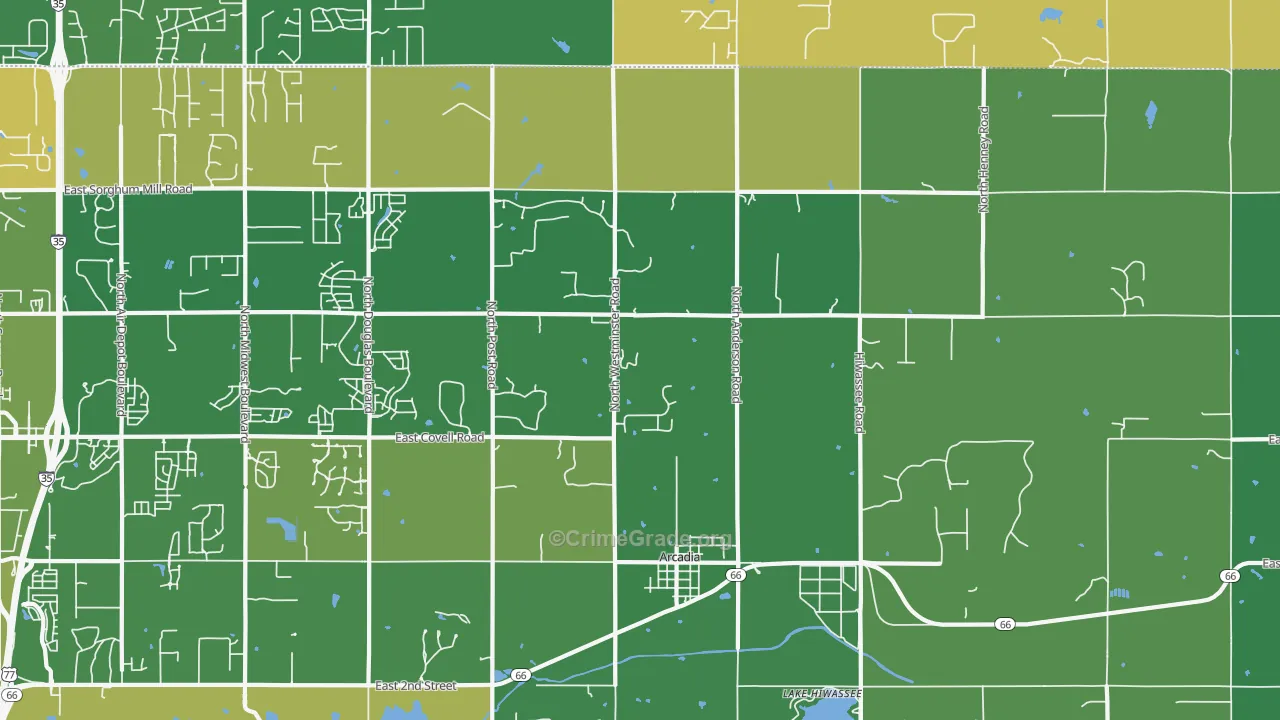 Arcadia, OK Map of Vandalism Rates