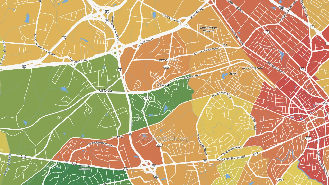 Arcadia, SC Map of Vandalism Rates
