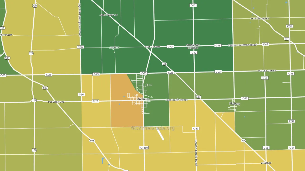 Arcanum, OH Map of Vandalism Rates