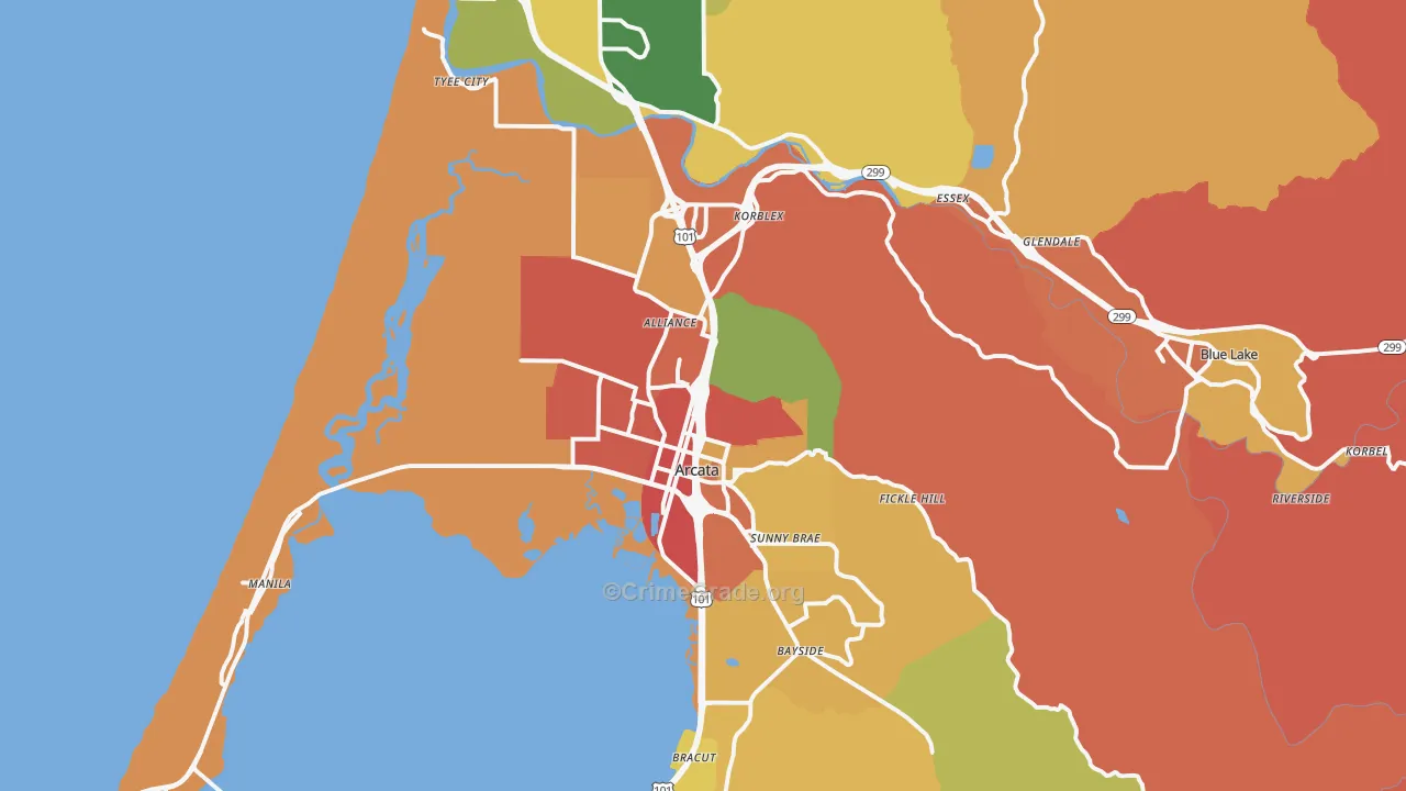 Arcata, CA Map of Vandalism Rates