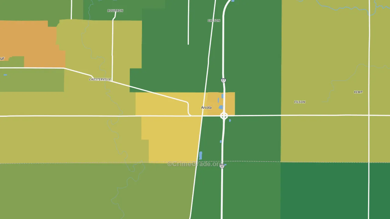 Arcola, IL Map of Vandalism Rates