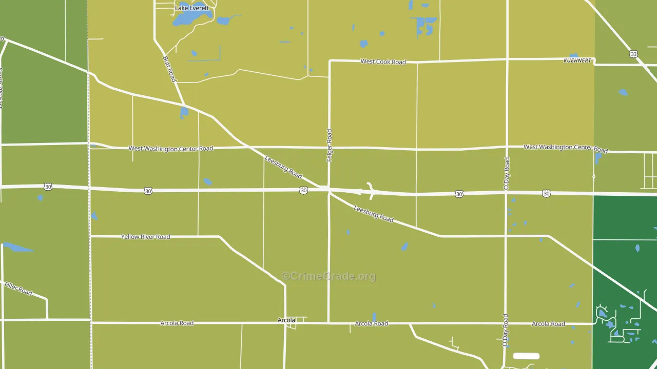 Arcola, IN Map of Vandalism Rates