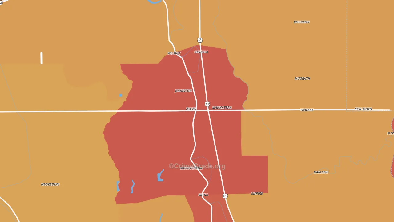 Arcola, MS Map of Vandalism Rates