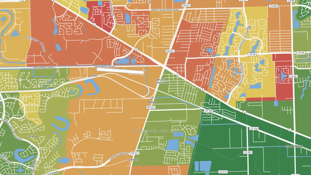 Arcola, TX Map of Vandalism Rates