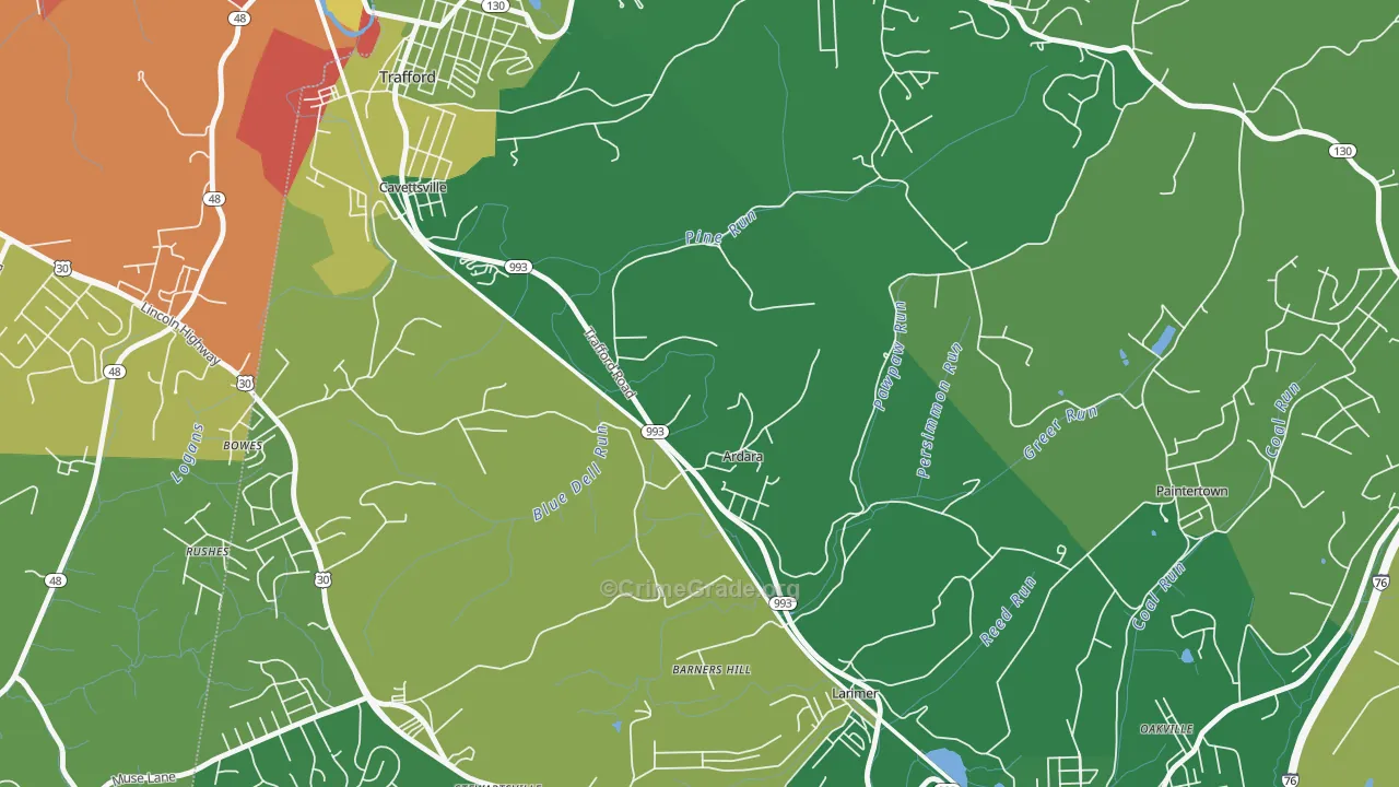 Ardara, PA Map of Vandalism Rates