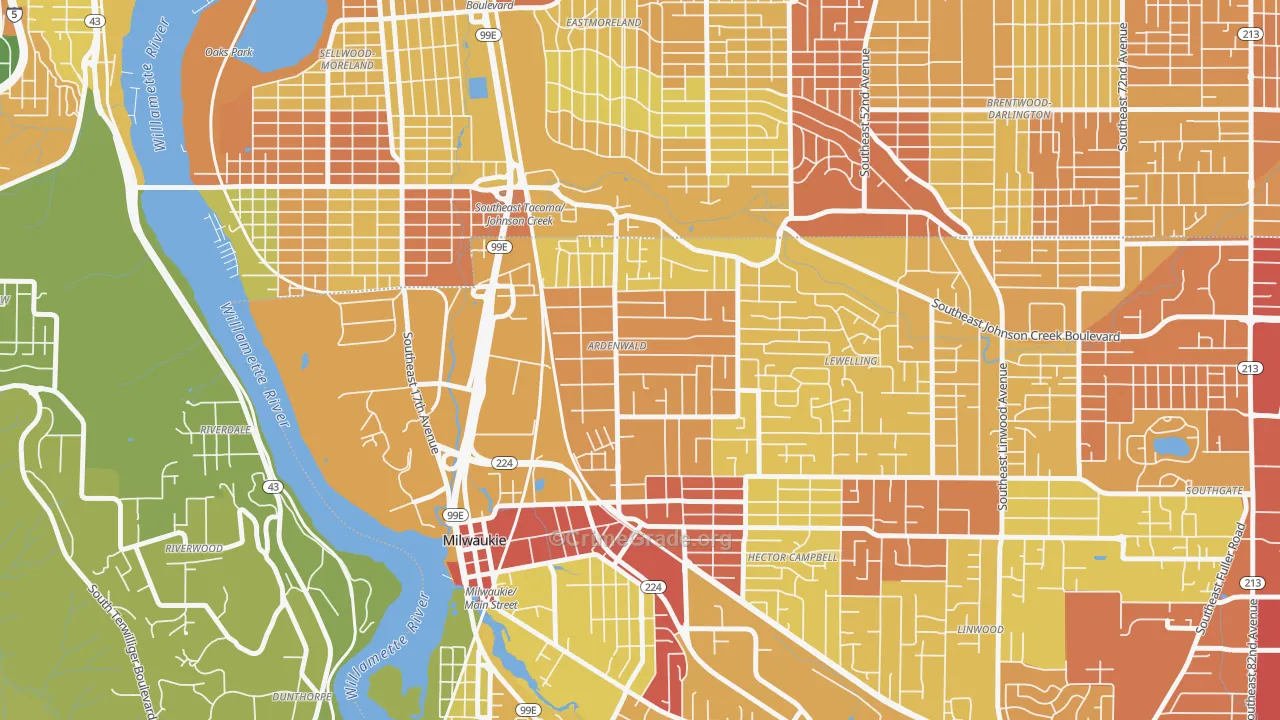 Ardenwald, Milwaukie, OR Map of Vandalism Rates