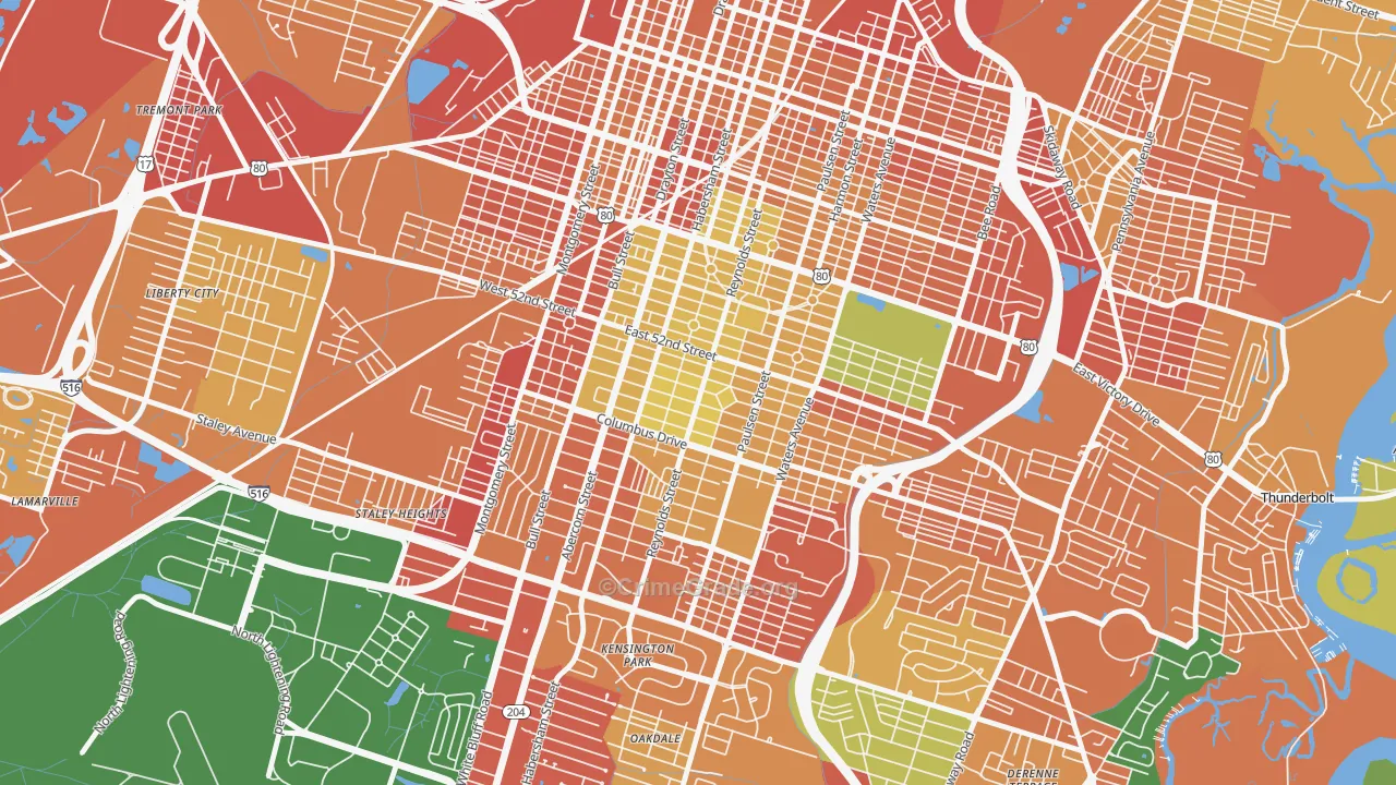 Ardmore-Gould Estates-Olin Heights, Savannah, GA Map of Vandalism Rates