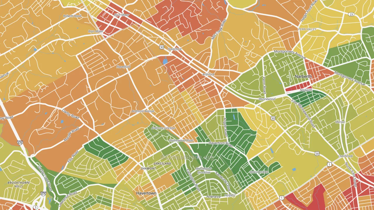 Ardmore, PA Map of Vandalism Rates