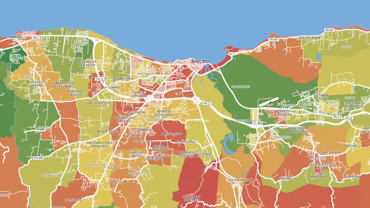 Arecibo, PR Map of Vandalism Rates