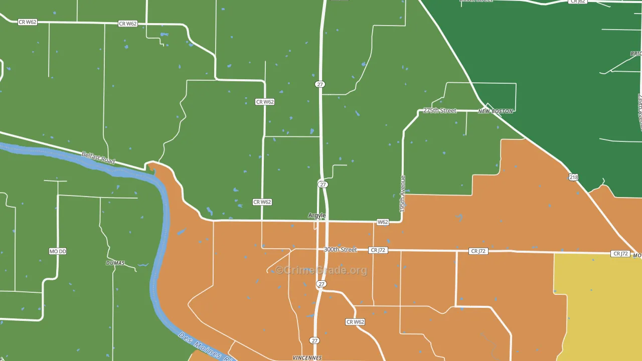 Argyle, IA Map of Vandalism Rates