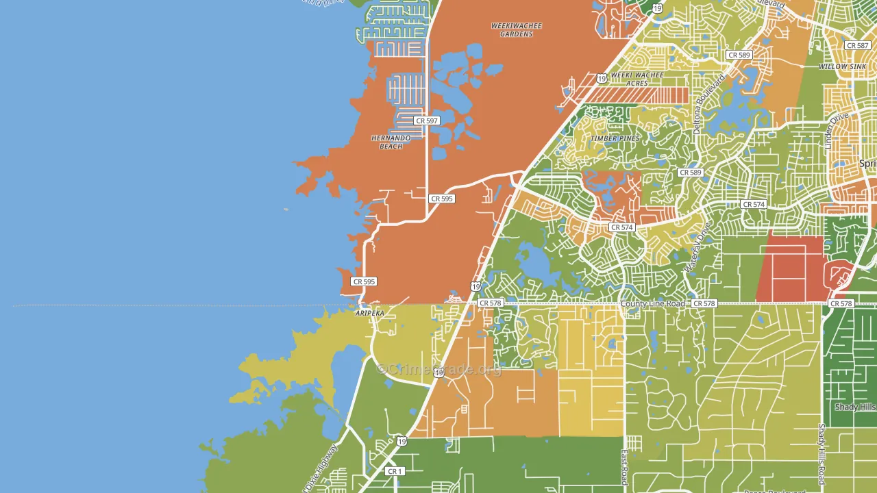 Aripeka, FL Map of Vandalism Rates