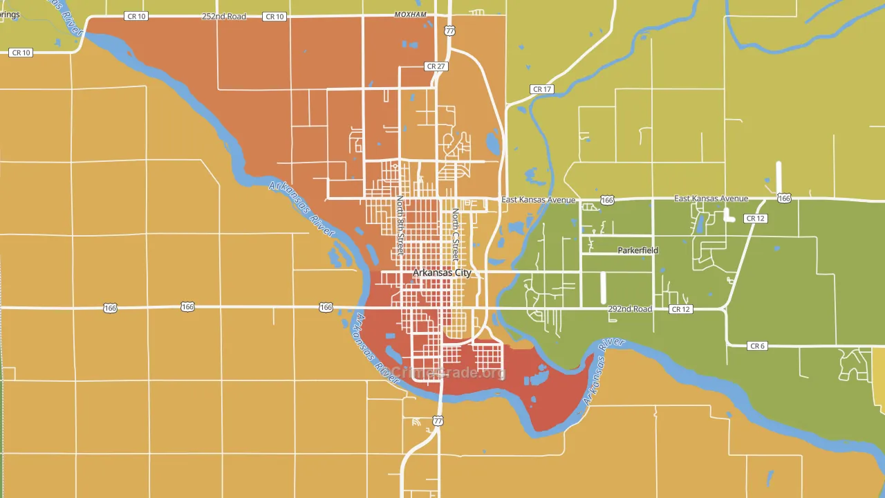 Arkansas City, KS Map of Vandalism Rates