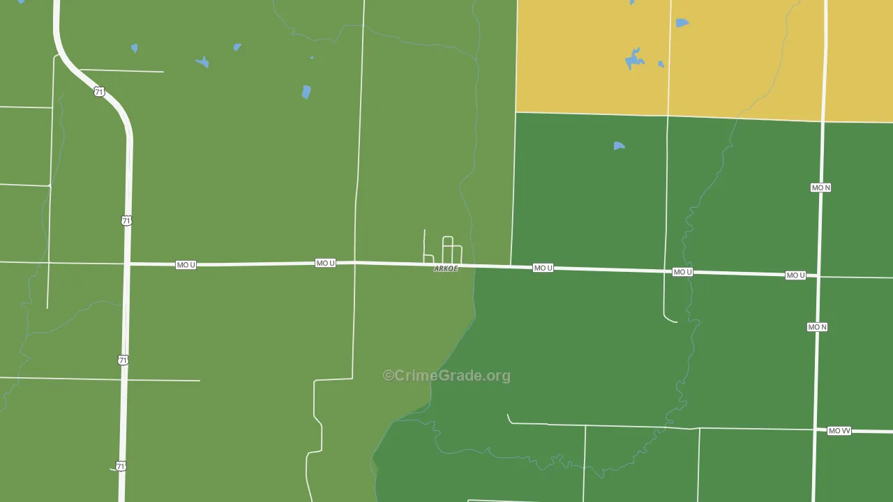 Arkoe, MO Map of Vandalism Rates