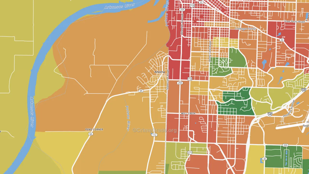 Arkoma, OK Map of Vandalism Rates