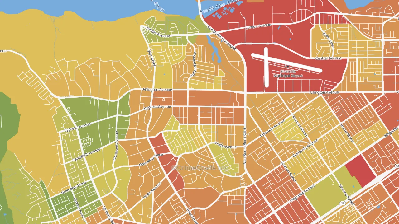 Arlanza, Riverside, CA Map of Vandalism Rates