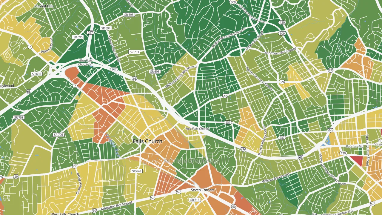 Arlington-East Falls, Arlington, VA Map of Vandalism Rates
