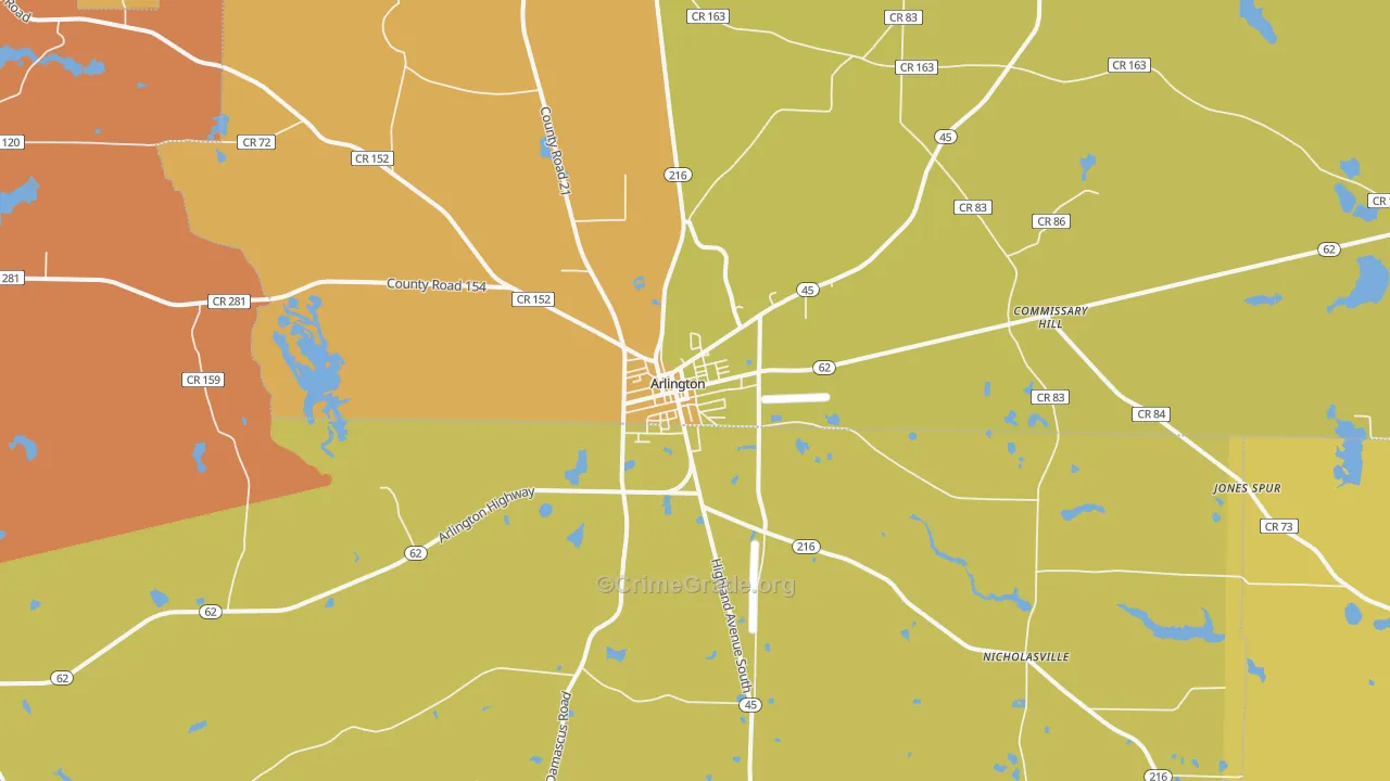 Arlington, GA Map of Vandalism Rates