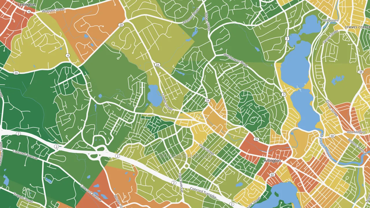 Arlington Heights, Arlington, MA Map of Vandalism Rates
