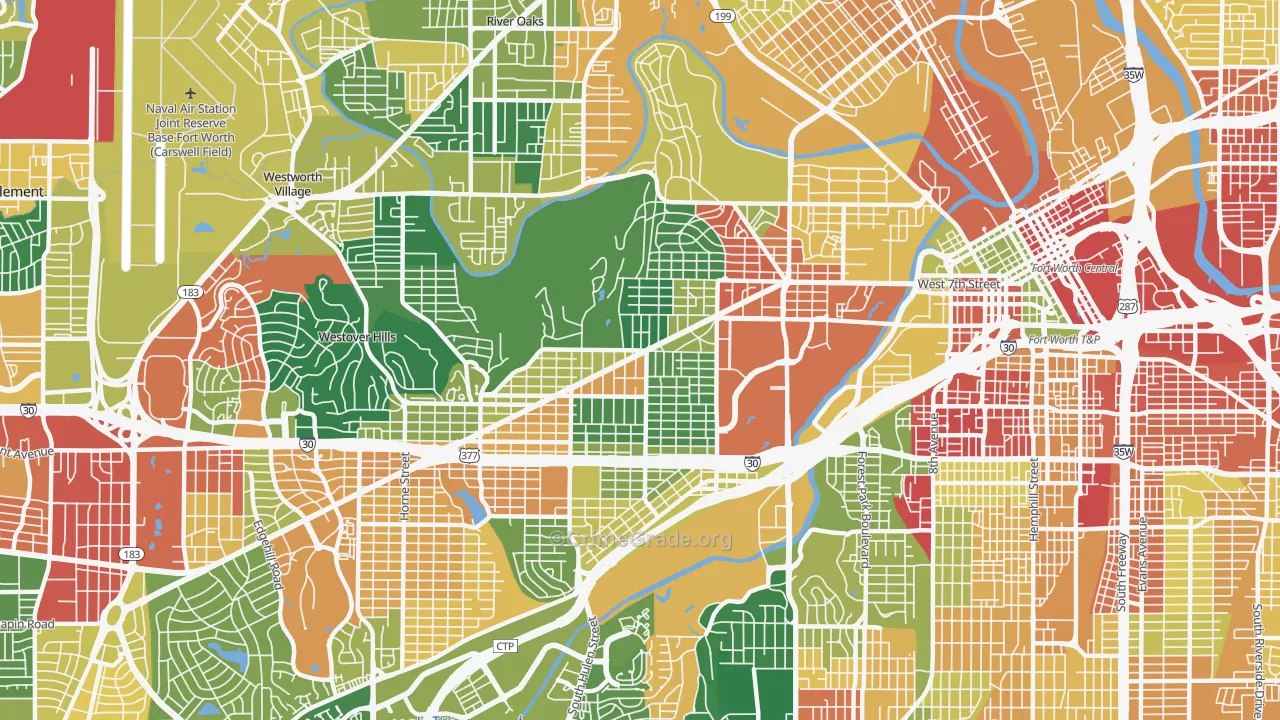Arlington Heights, Fort Worth, TX Map of Vandalism Rates