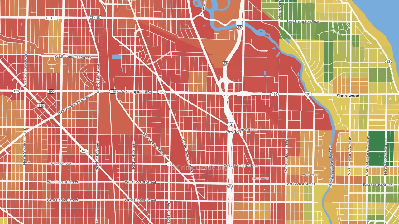 Arlington Heights, Milwaukee, WI Map of Vandalism Rates