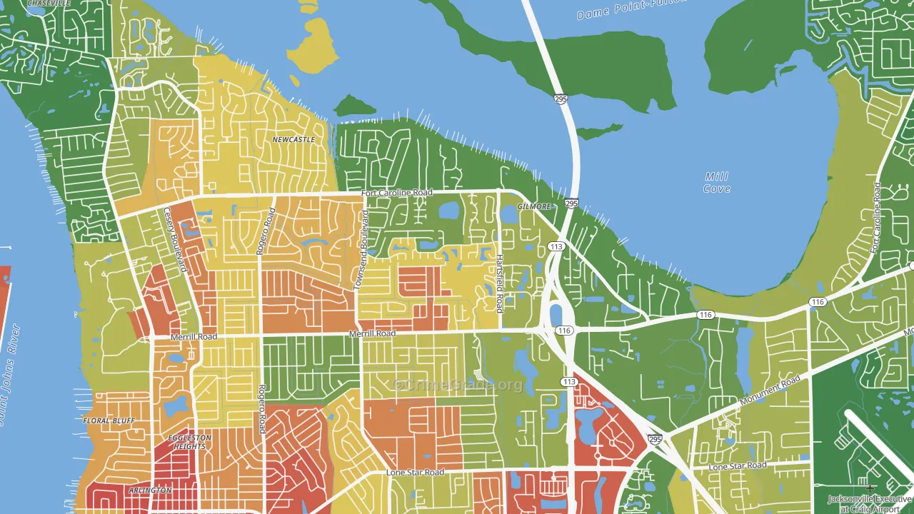 Arlington Hills, Jacksonville, FL Map of Vandalism Rates