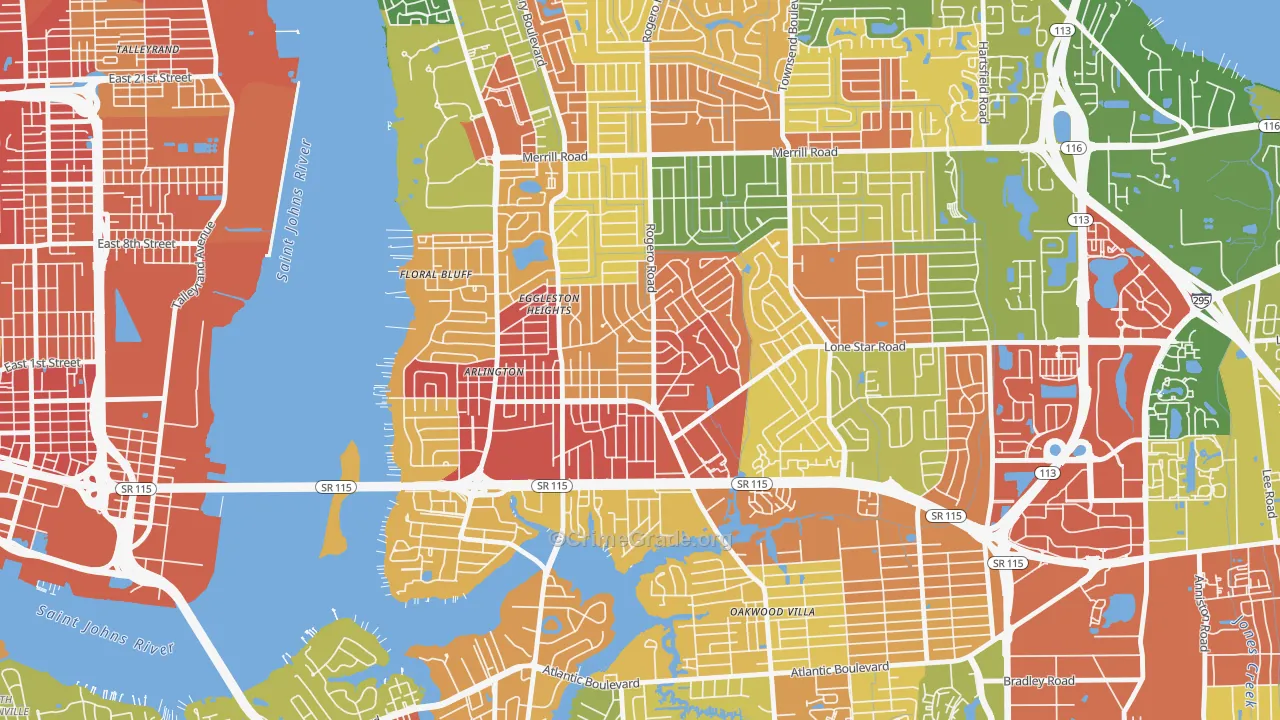 Arlington, Jacksonville, FL Map of Vandalism Rates