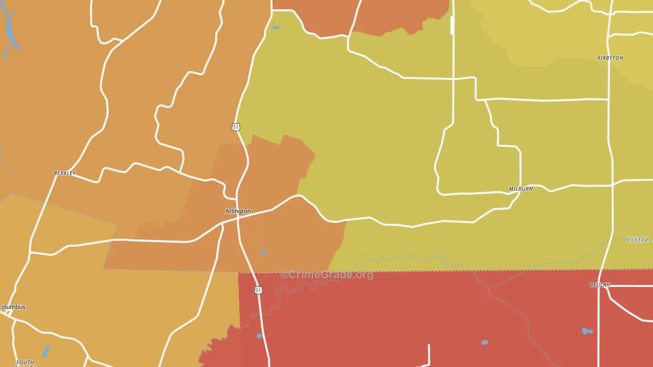 Arlington, KY Map of Vandalism Rates
