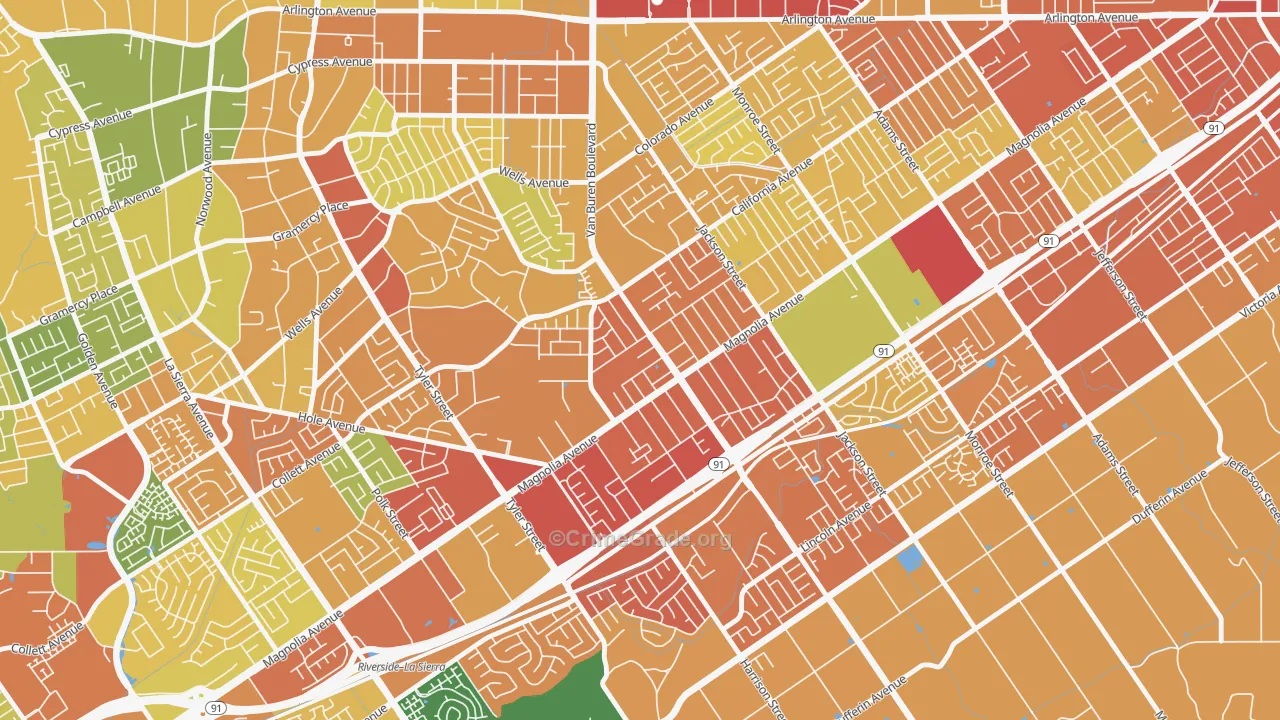 Arlington, Riverside, CA Map of Vandalism Rates