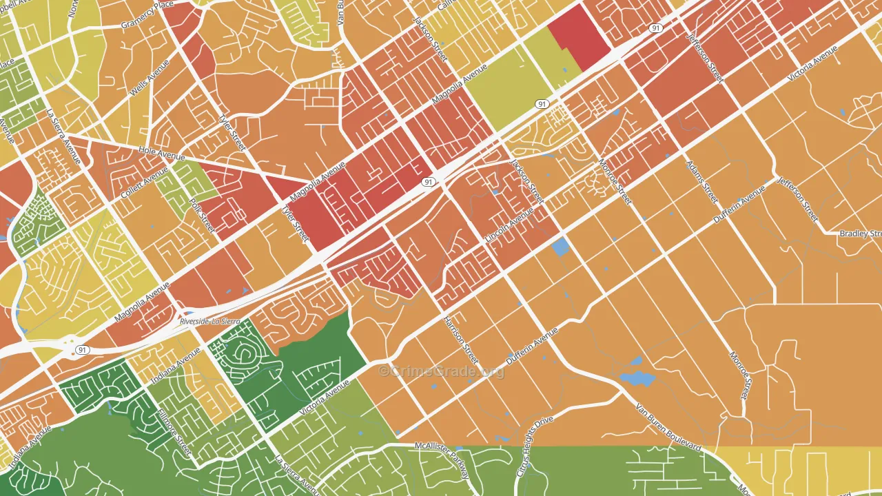 Arlington South, Riverside, CA Map of Vandalism Rates