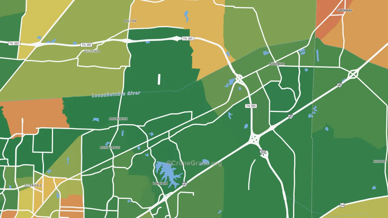 Arlington, TN Map of Vandalism Rates