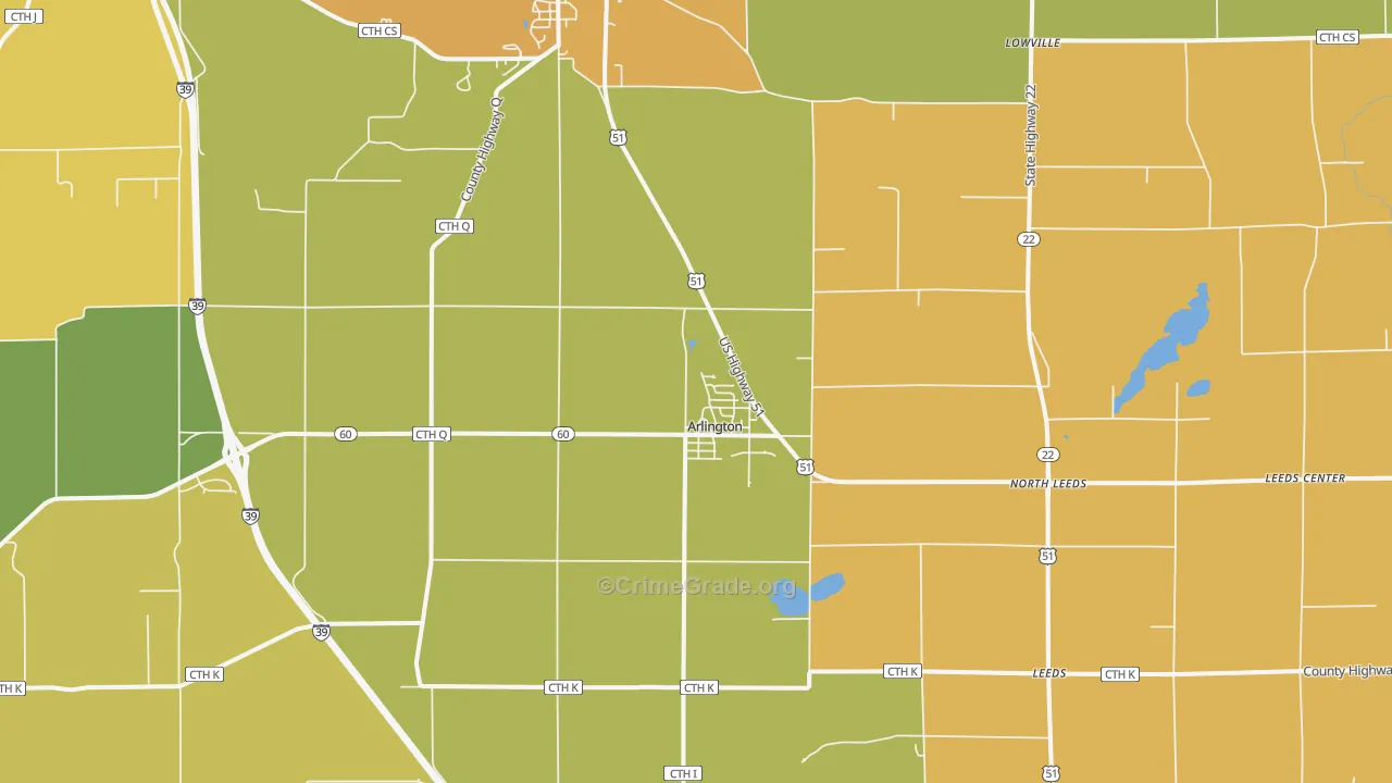 Arlington, WI Map of Vandalism Rates