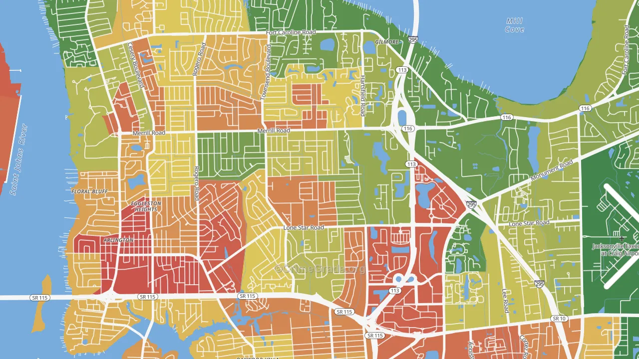 Arlingwood, Jacksonville, FL Map of Vandalism Rates