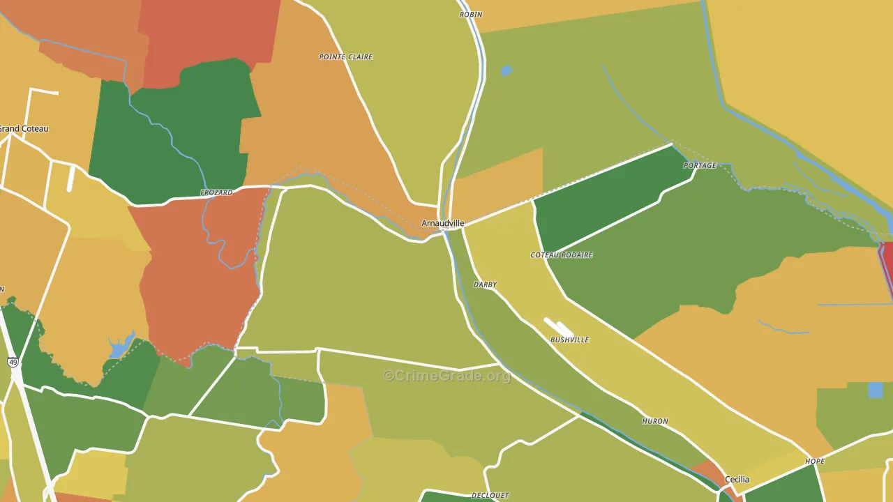 Arnaudville, LA Map of Vandalism Rates