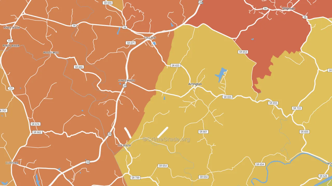 Arrington, VA Map of Vandalism Rates