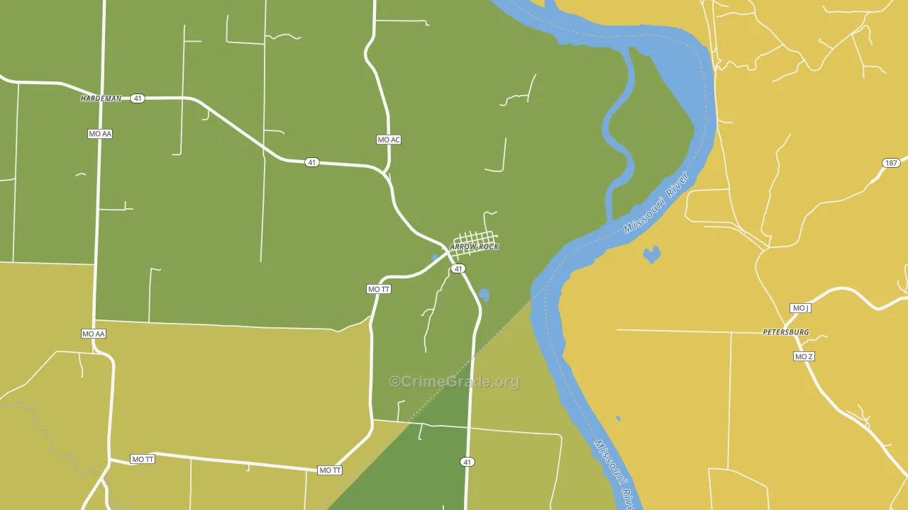 Arrow Rock, MO Map of Vandalism Rates