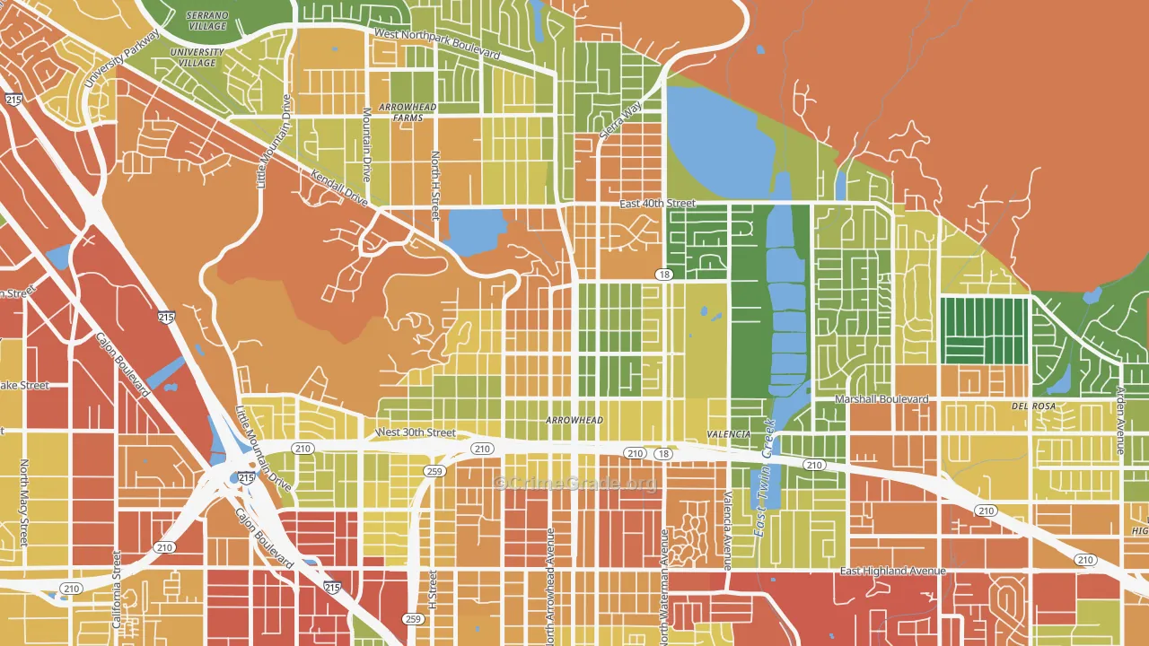 Arrowhead, San Bernardino, CA Map of Vandalism Rates