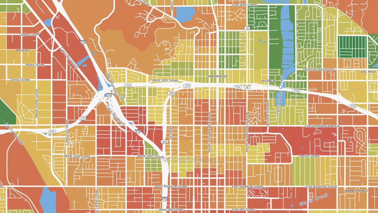 Arrowview, San Bernardino, CA Map of Vandalism Rates