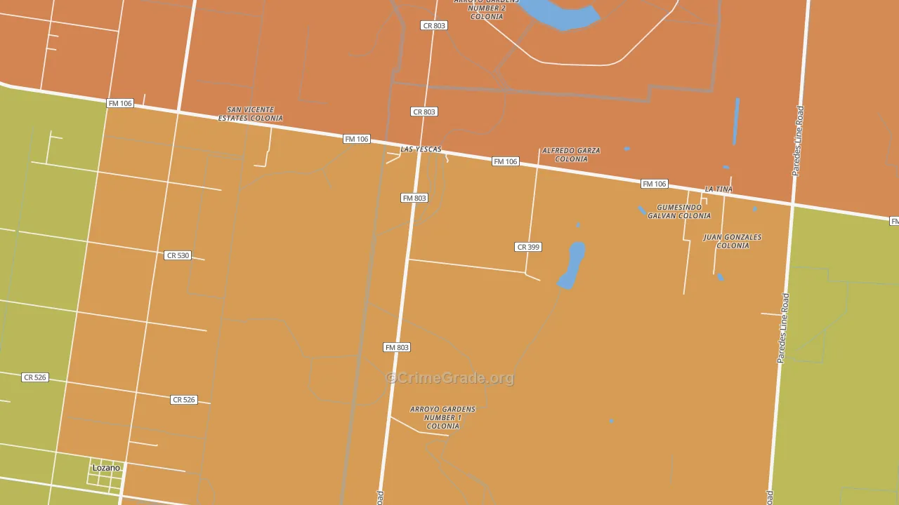 Arroyo Gardens, TX Map of Vandalism Rates