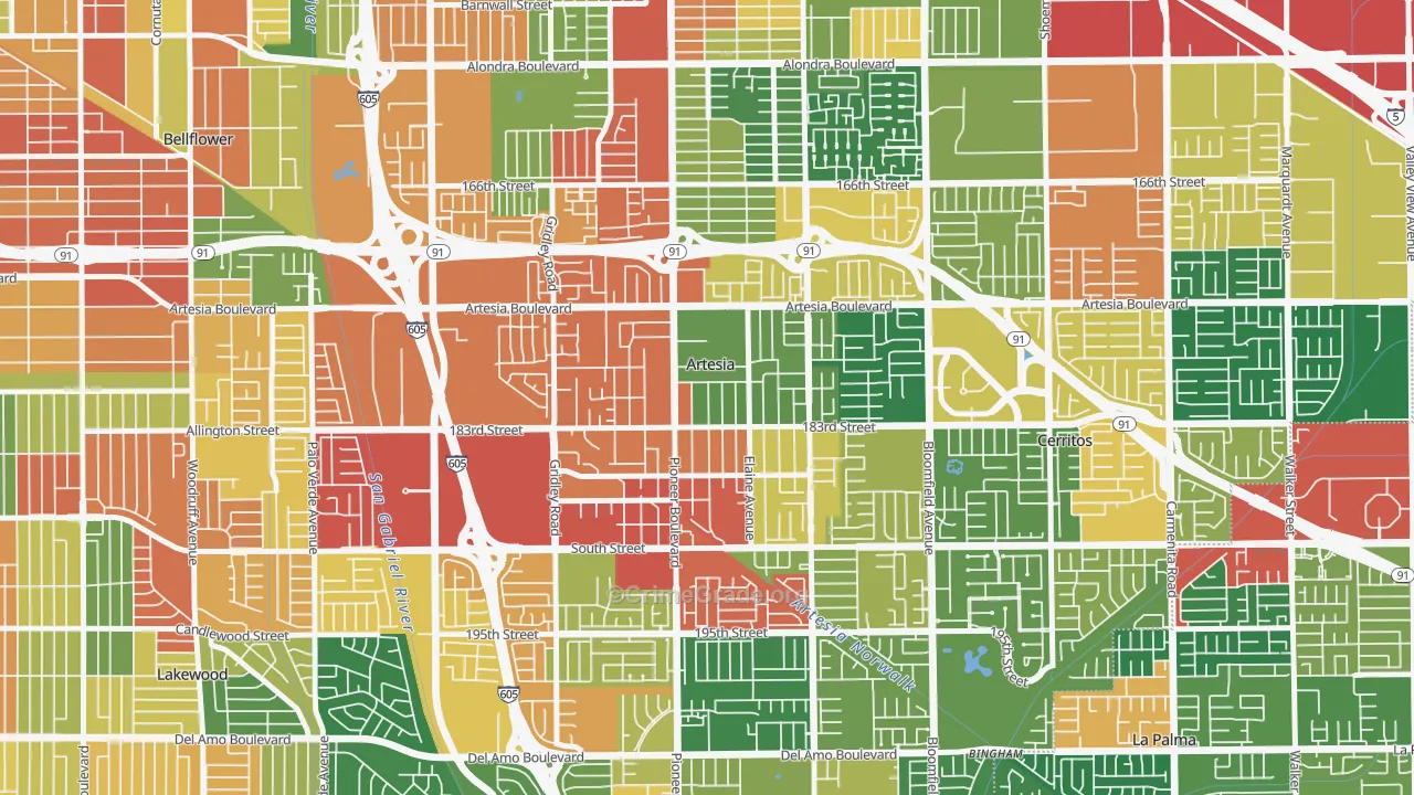 Artesia, CA Map of Vandalism Rates