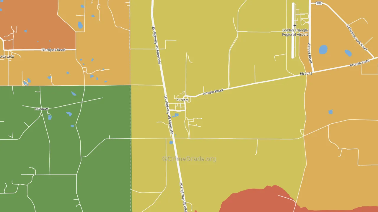 Artesia, MS Map of Vandalism Rates
