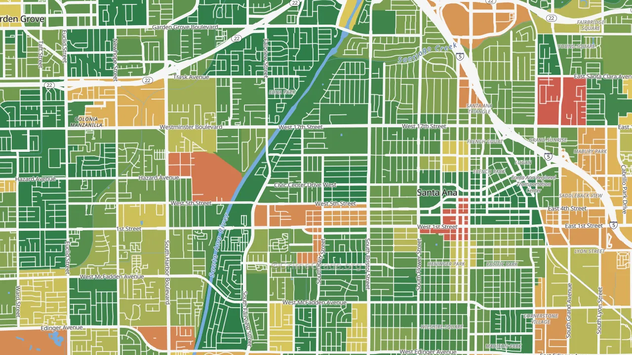 Artesia Pilar, Santa Ana, CA Map of Vandalism Rates
