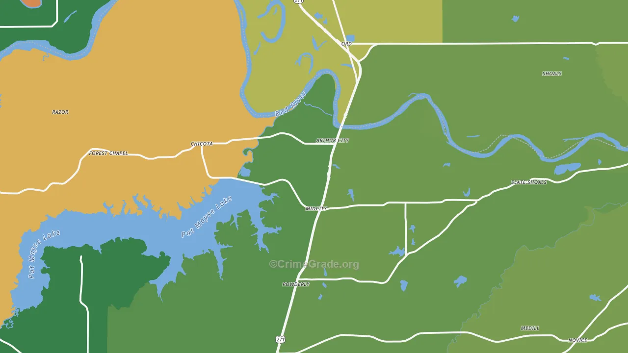 Arthur City, TX Map of Vandalism Rates