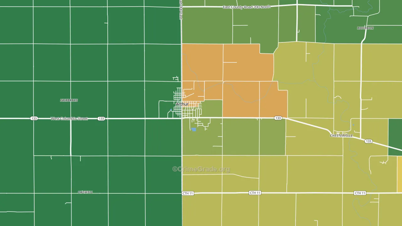 Arthur, IL Map of Vandalism Rates